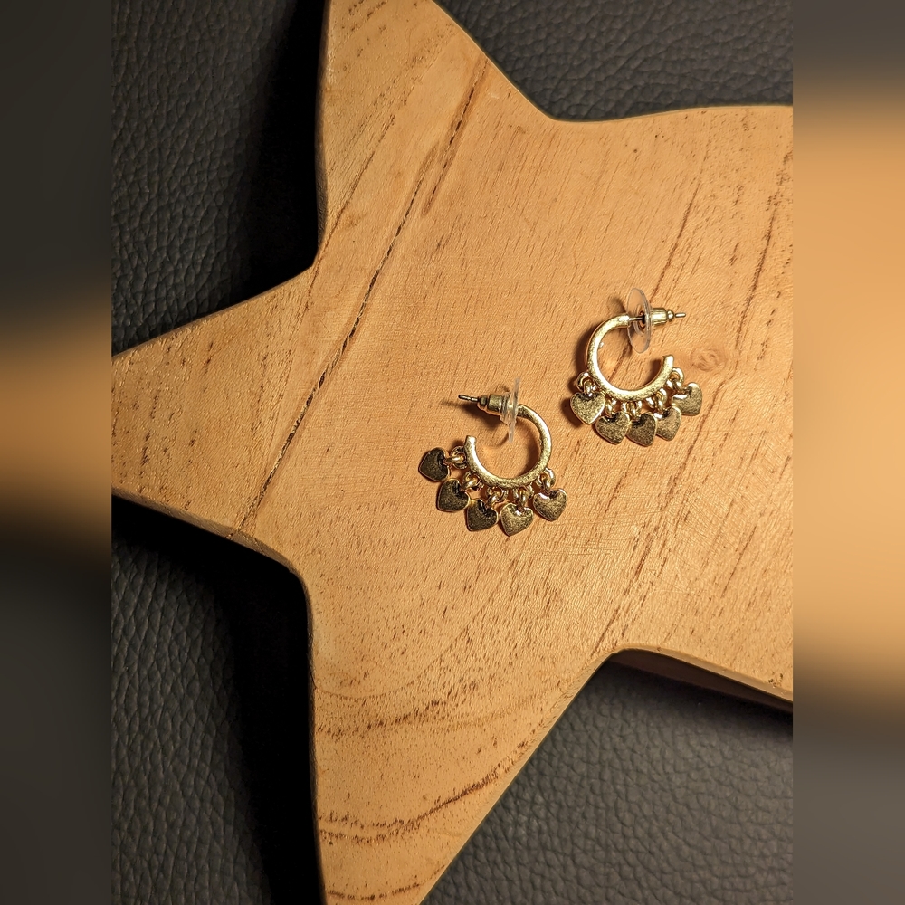 Gold Finish Heart Drop Earrings